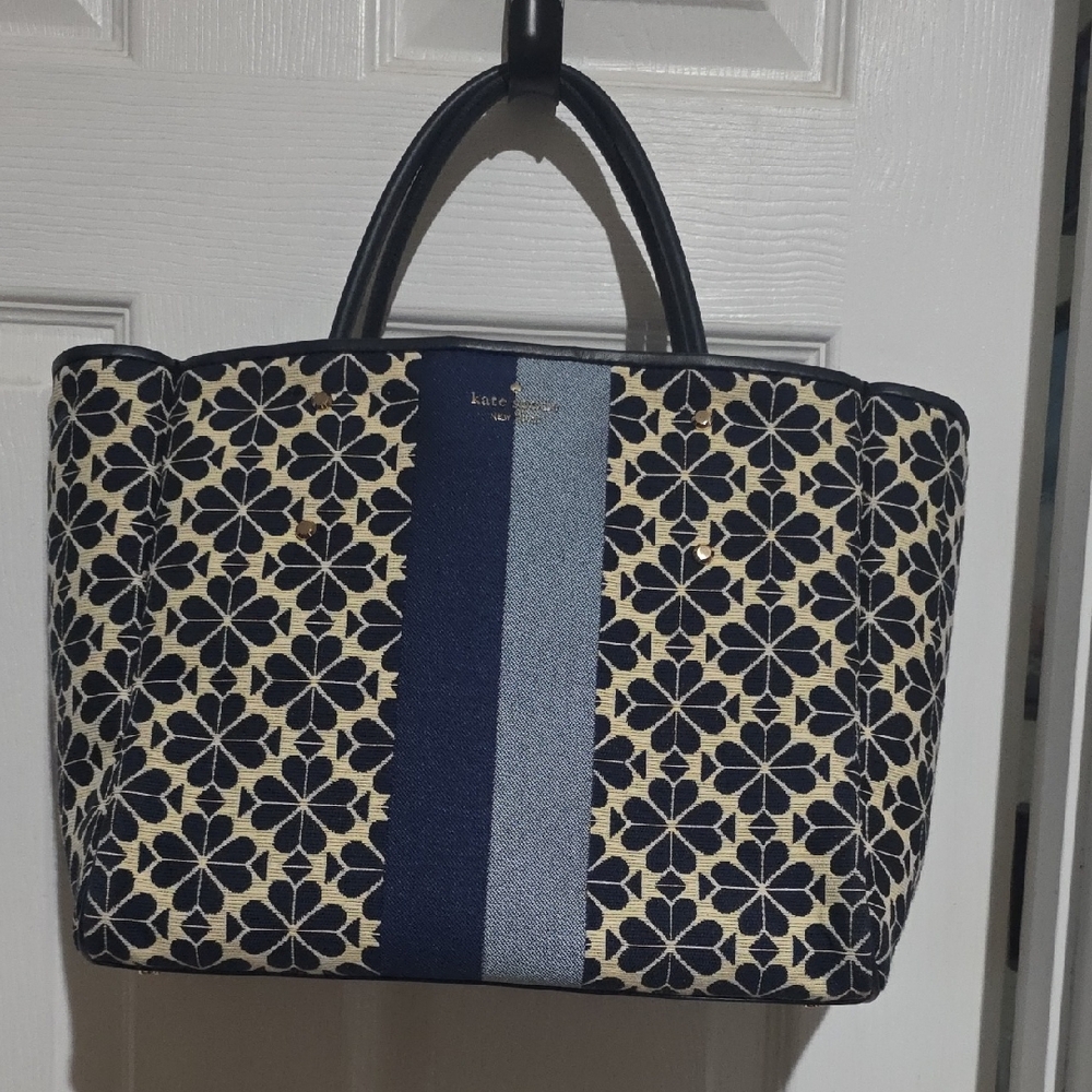 kate spade‎ Navy and Light Blue Floral Stripe Canvas Tote
